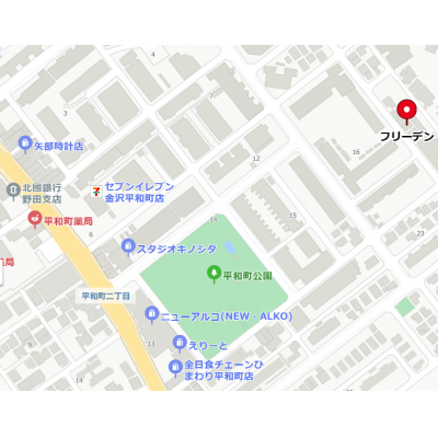 マンスリー金沢平和町イン【ゆったり室内・セミダブル・フル家電・駐車場・備品完備】の物件地図