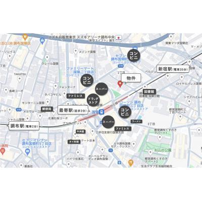 《すぐご案内可能》【新宿直通・駅徒歩3分】サウナ・ラウンジ・カフェ併設マンスリー［goodroom residence 調布国領］（223）の物件地図