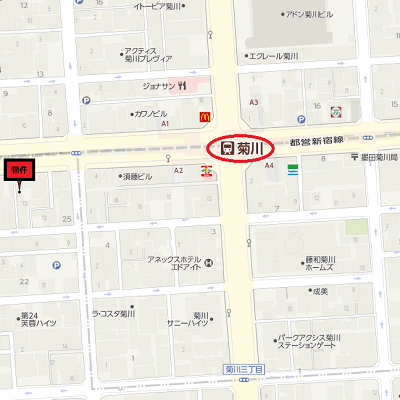 マンスリーリブマックス菊川プレスタイル△『禁煙ルーム・25平米』【1名入居限定・独立洗面・浴室乾燥付】≪エクセレントシリーズ≫の物件地図