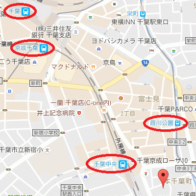 グッドステイ千葉中央サイドワン■『禁煙ルーム・1R・28平米・駅2分・独立洗面・浴室乾燥付』【ハイクラス】の物件地図
