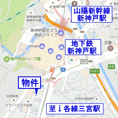 グッドステイ新神戸ステーションサウス■『1DK・31平米・浴室乾燥機・光NET無料（LAN・WiFi対応）』【デラックス】の物件地図