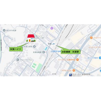 矢賀ハイツ（矢賀駅まで徒歩３分！イオンモール府中も徒歩圏内です！）の物件地図