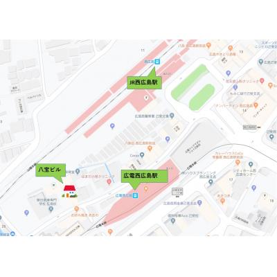 八宝ビル306（JR西広島駅徒歩3分・TVモニターホン・周辺飲食店多数）の物件地図