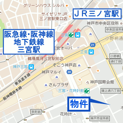 マンスリーリブマックス三宮花時計前■【最寄り駅まで徒歩2分！オートロック・2口ガスコンロ・独立洗面台】≪スタンダードシリーズ≫の物件地図
