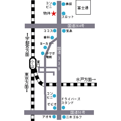 小山駅まで徒歩7分「ラ・セゾンＹＭ」の物件地図