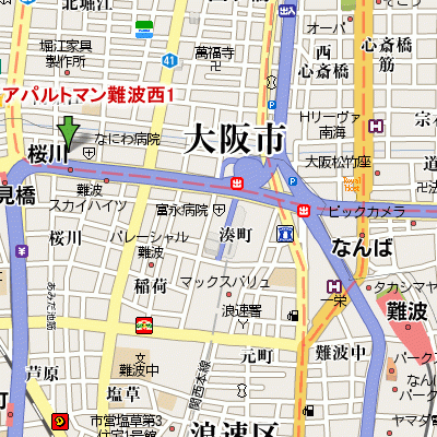 AP難波西1【桜川駅から徒歩1分、難波エリアまで徒歩10分圏内★周辺環境ばっちりです！在宅ワーク・テレワークにおススメです！】の物件地図