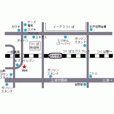 研究学園駅より徒歩圏内「エスペランサ」の物件地図