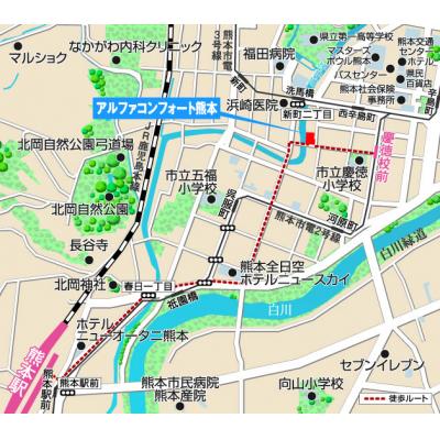 アルファコンフォート熊本【Bタイプ】　☆大浴場・食堂あり☆　ハイグレードマンションの物件地図