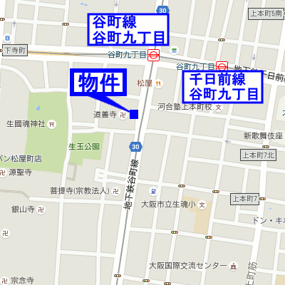 マンスリーリブマックス谷町9丁目駅前ラシュレ■【NET対応・洗浄機能付便座・独立洗面台】≪スタンダードシリーズ≫の物件地図
