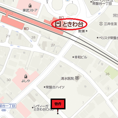 マンスリーリブマックス東武東上線ときわ台■【駅3分・25㎡・独立洗面・浴室乾燥・洗浄便座】≪エクセレントシリーズ≫の物件地図