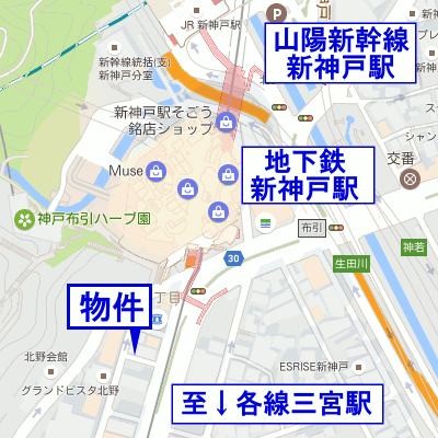 マンスリーリブマックス新神戸ステーションサウス□◆『1K・21平米』【洗浄機能付き便座・浴室乾燥機・光WiFi無料♪】≪エクセレントシリーズ≫の物件地図