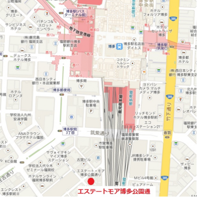 ☆　温水洗浄便座　☆　エステートモア博多公園通り　C　　☆　室内洗濯機付　☆の物件地図