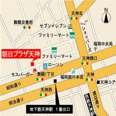 ◇地下鉄天神駅1番口徒歩3分◇　朝日プラザ天神　F　◇今だけキャンペーン中◇の物件地図
