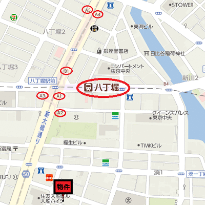 マンスリーリブマックス東京八丁堀SOUTHステージ■【駅3分・29平米・浴室乾燥付】≪スタンダードシリーズ≫の物件地図