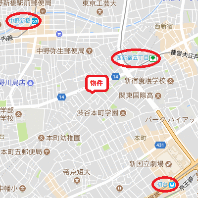 マンスリーリブマックス西新宿五丁目・渋谷本町グリーンヴェール■【独立洗面・浴室乾燥付】≪エクセレントシリーズ≫の物件地図