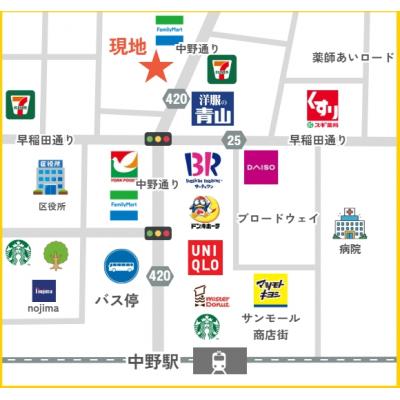 人気の中野駅徒歩7分！コンビニ至近！中野ブロードウェイや商店街至近の好立地！ＲＣ造マンション！ＭＨシリーズコスモ中野【エレベーター付き】の物件地図